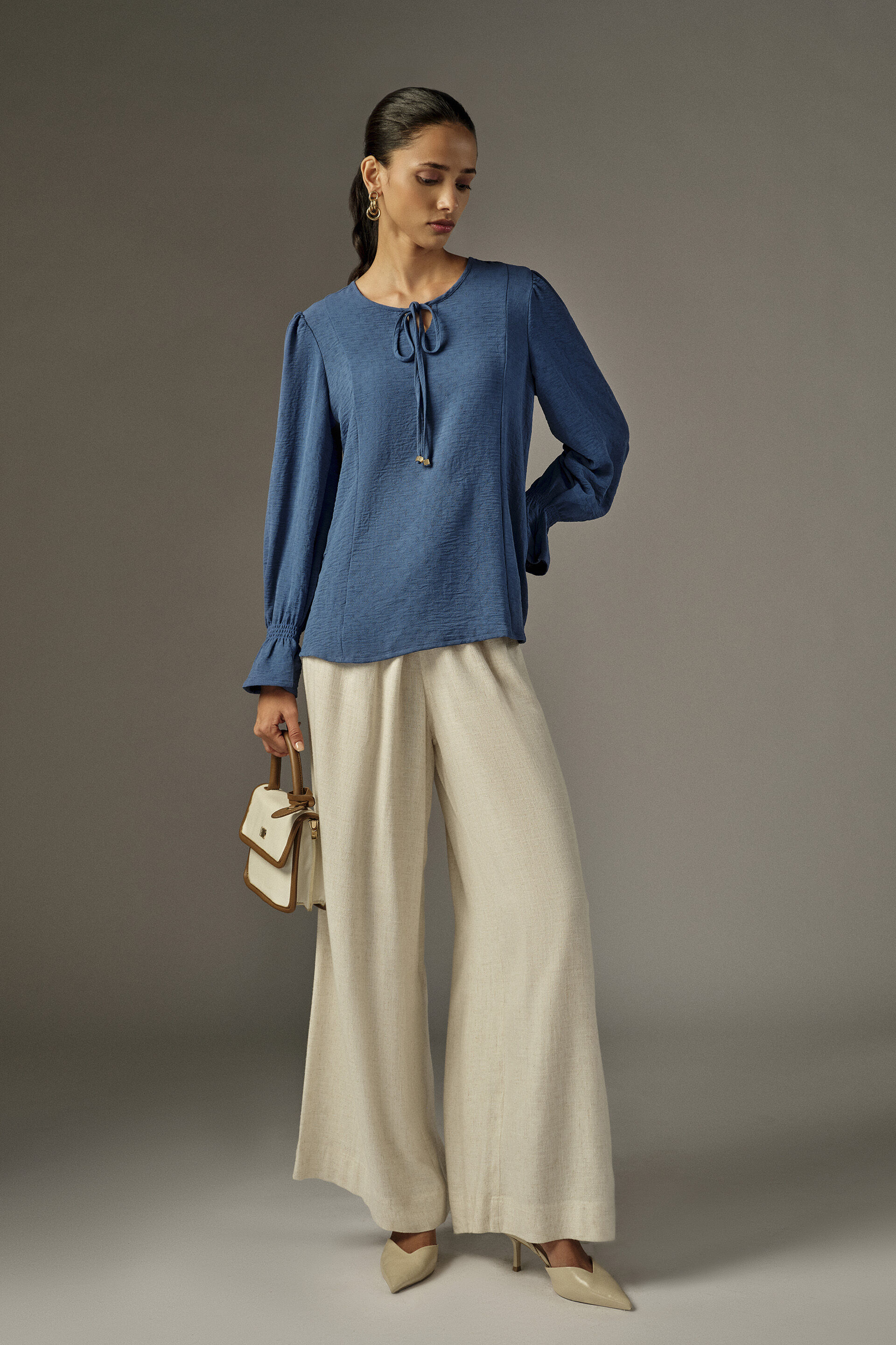Solid Bishop Sleeves Top in Blue, Blue, image 2
